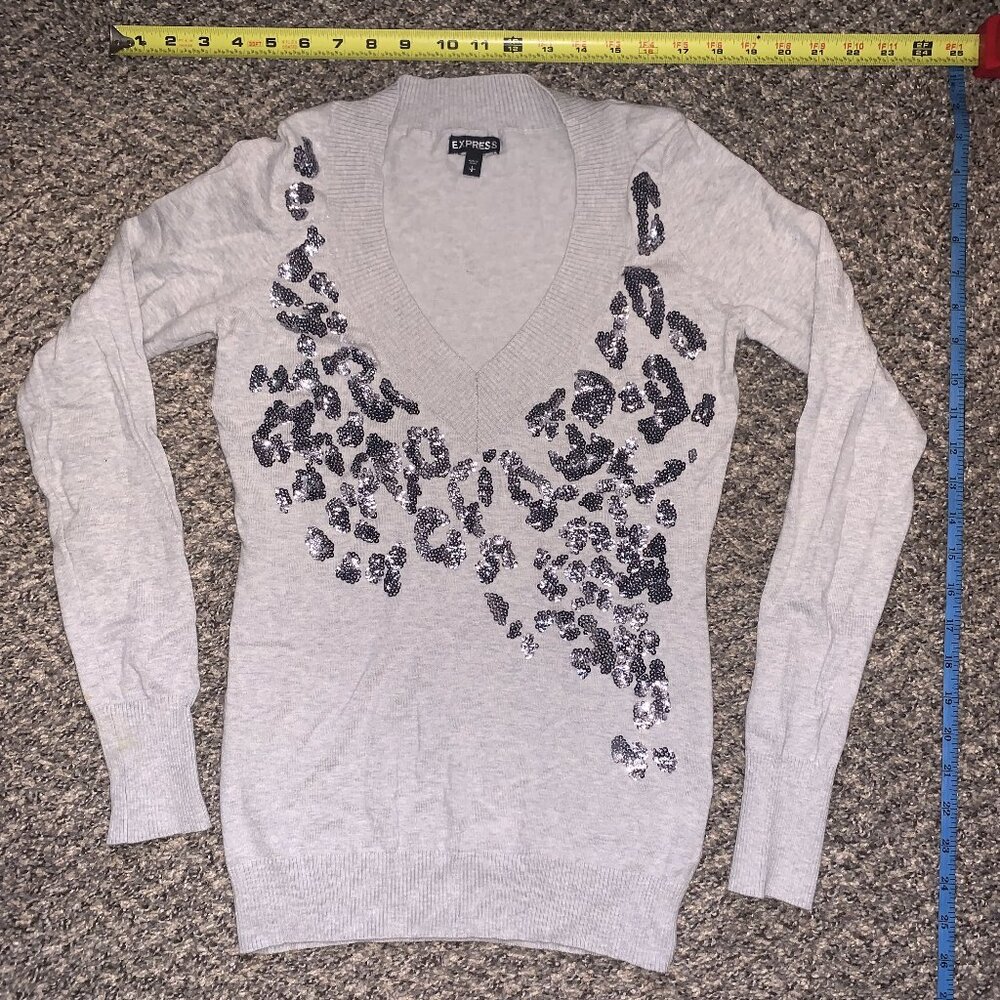 EXPRESS sweater, size small, grey with silver sequins